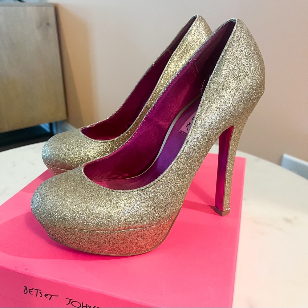Betsey Johnson Deeva Gold Glitter Heels